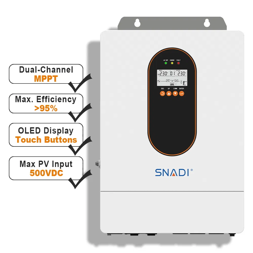 5kw 6kw inversor solar híbrido de alta frecuencia con salida de CA dual, conectado/desconectado a la red