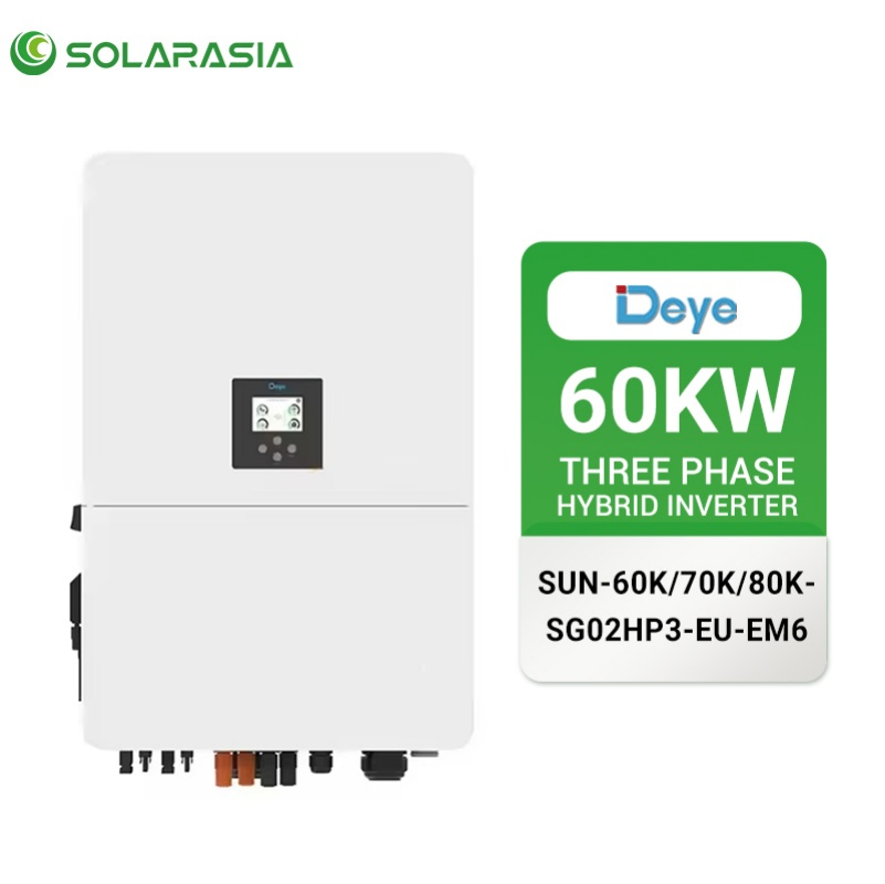 en Stock Inversor Solar Deye Sg02HP3-EU-Em6 60kw 70kw 80kw Controlador de Carga Híbrido Trifásico Onda Sinusoidal Pura para Sistema Solar Residencial de Respaldo