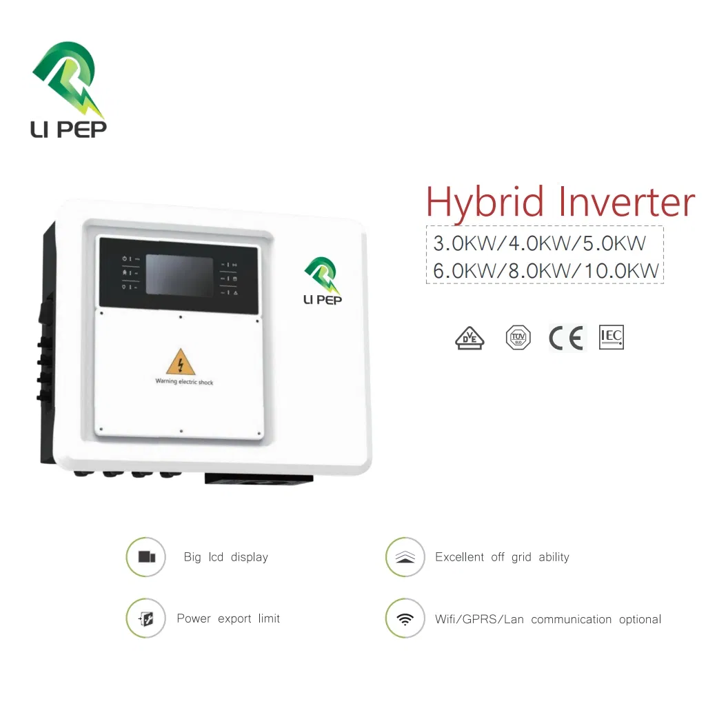 Inversor Híbrido Solar de Onda Sinusoidal Pura de Alta Eficiencia 5/6/8/10kw Inversor de Energía Solar para Hogar Inteligente Sistema de Inversor Híbrido Solar