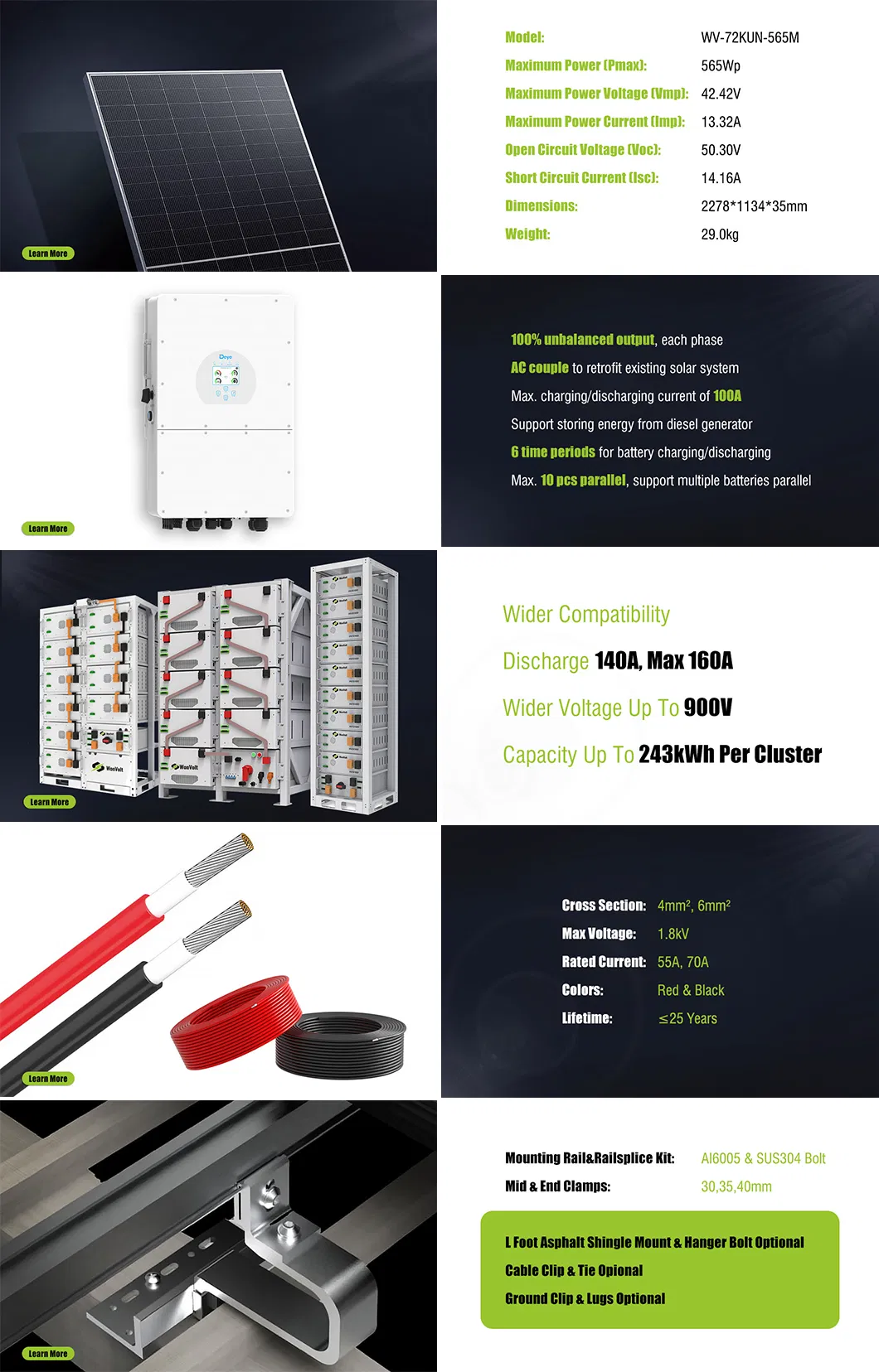 Sistema de Panel Solar Inversor Híbrido 8kw 12kw 16kw 20kw 30kw 50kw 60kw Sistema de Energía para el Hogar