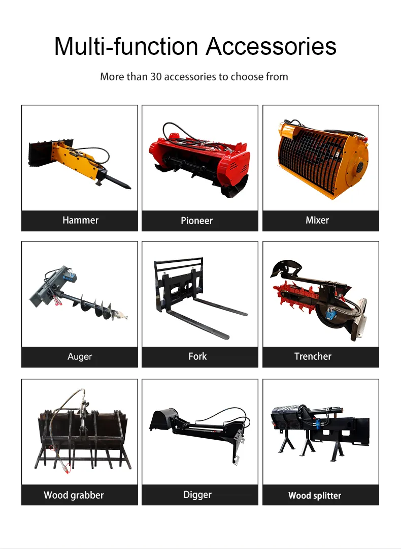 Euro5 CE EPA Fabricante de China Construcción Multifuncional Micro Rueda Pista Crawler Precio Usado Hidráulico Pequeño Mini Cargador de Orugas con Piezas de Accesorio