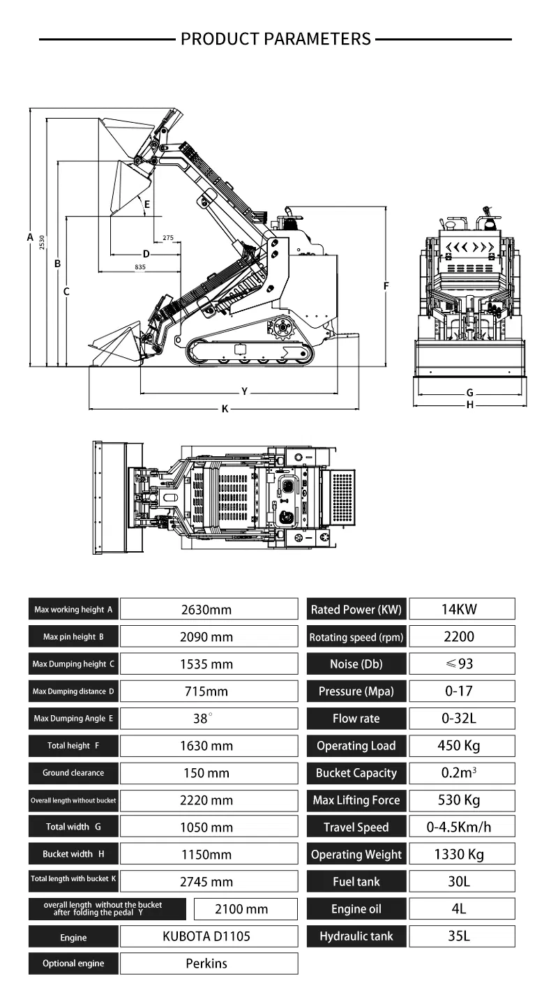 Euro5 CE EPA Fabricante de China Construcción Multifuncional Micro Rueda Pista Crawler Precio Usado Hidráulico Pequeño Mini Cargador de Orugas con Piezas de Accesorio