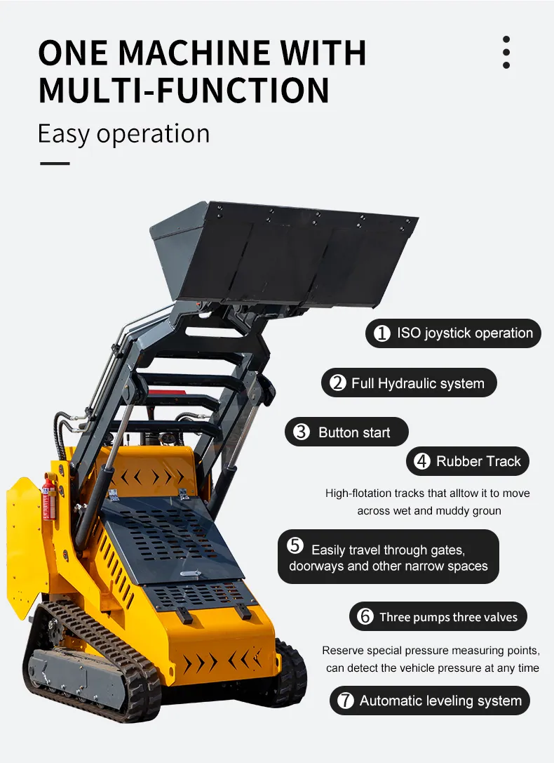 Euro5 CE EPA Fabricante de China Construcción Multifuncional Micro Rueda Pista Crawler Precio Usado Hidráulico Pequeño Mini Cargador de Orugas con Piezas de Accesorio