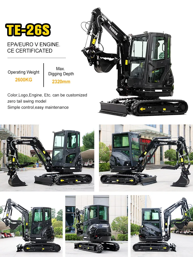Especificaciones visuales de miniexcavadora