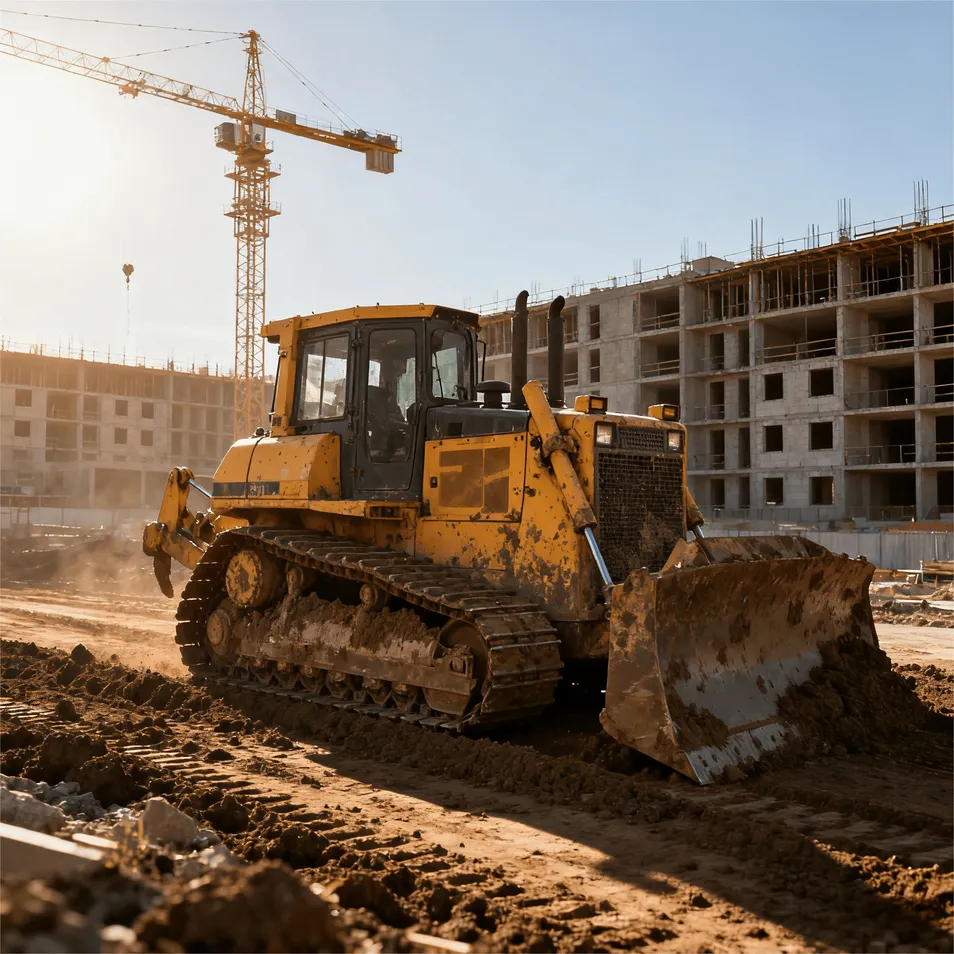Bulldozer de tipo pista de pantano usado para construcción en terreno blando