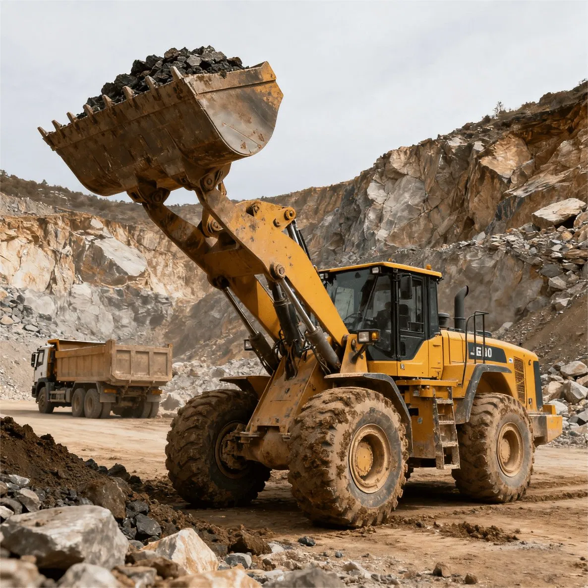 Cargadora de ruedas usada para proyectos de construcción