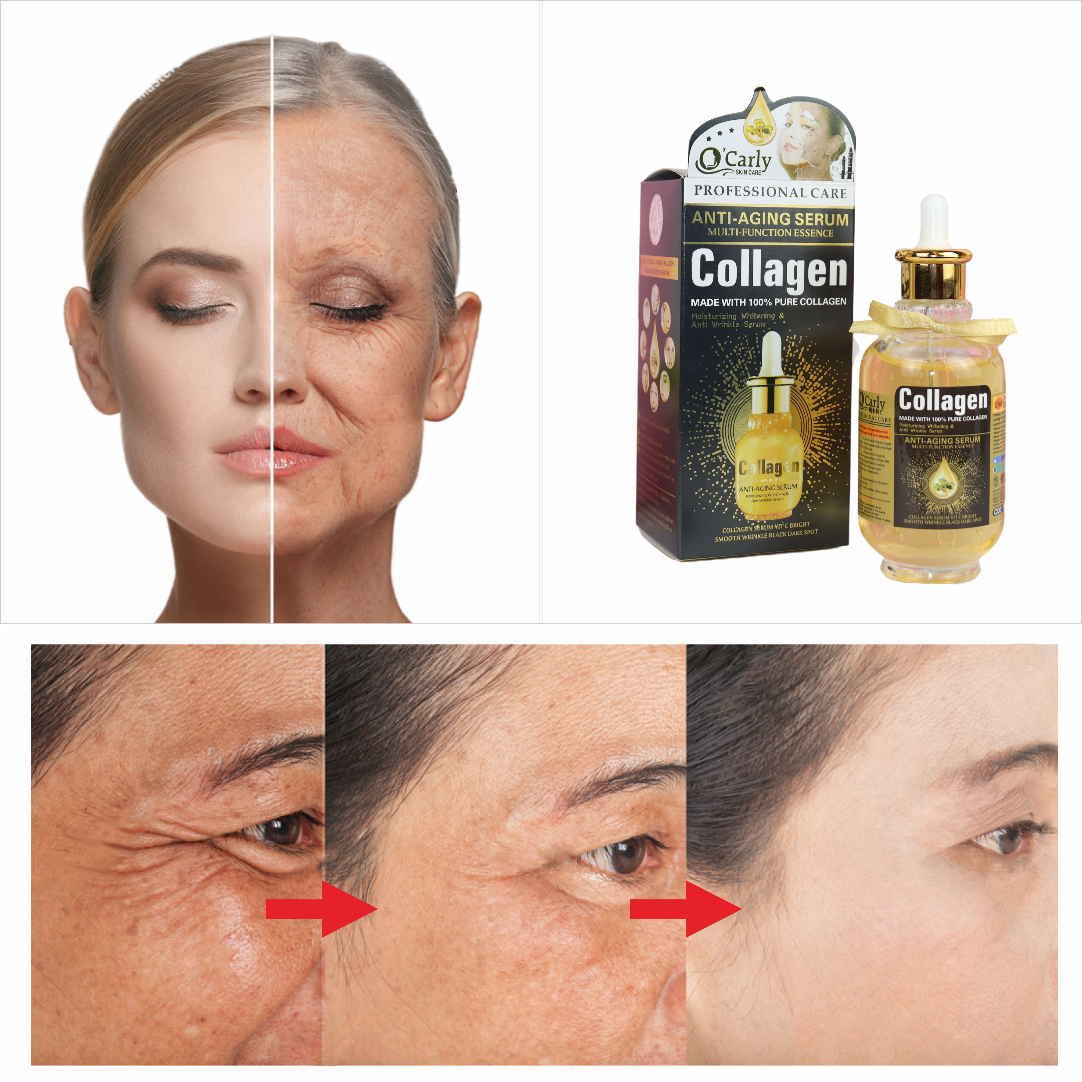 OEM Organic Face Serum Deep Anti-Wrinkles Whitening Pore Minimizer Vegan Vitamin C and Collagen Brightening Anti-Aging