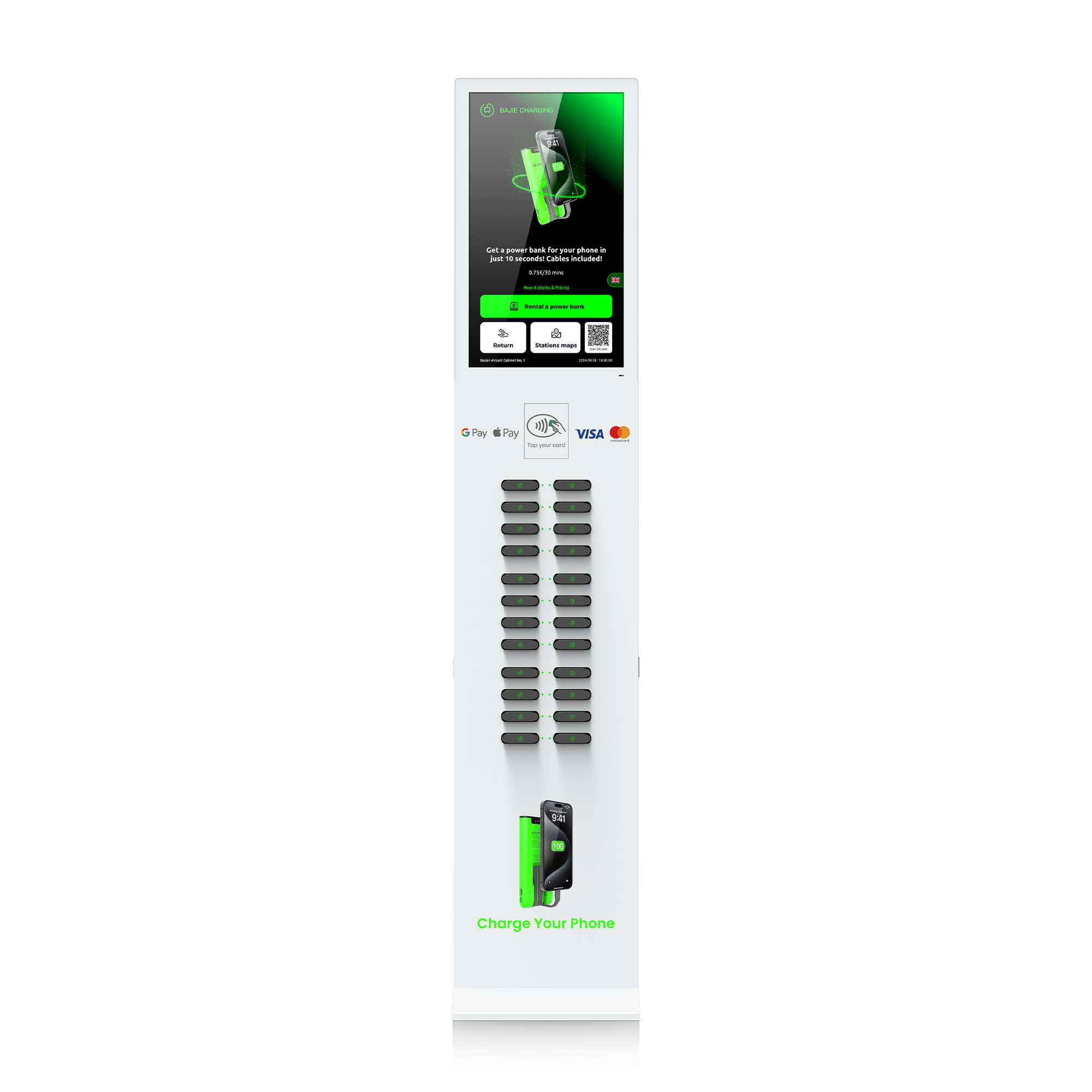 Public Phone Charging Vending Machine Mobile Phone Charging Station With 24 Card Slots Built-in POS And Card Payment Support
