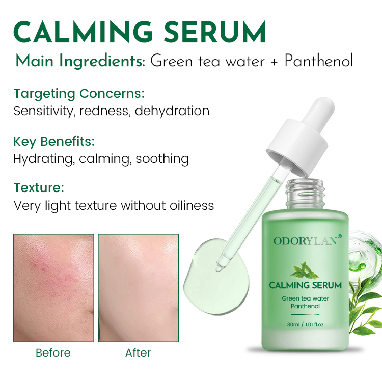 Calming Serum Green Tea Panthenol Soothing Moisturizing Sensitive Acne-Prone Skin Daily Korean Skin Care for Men and Women