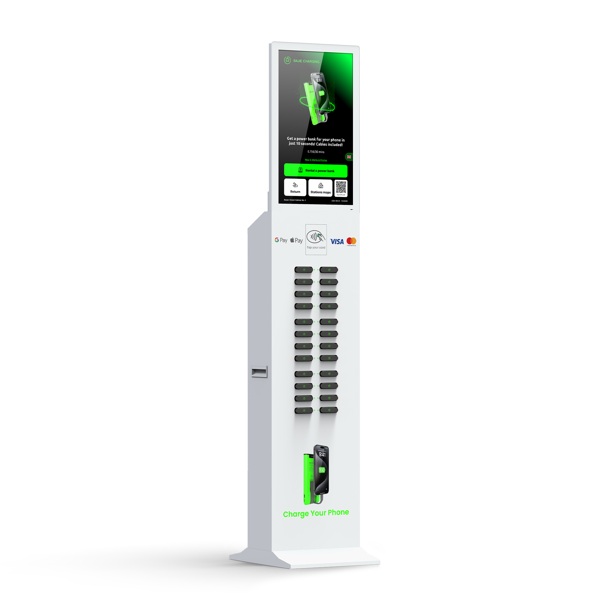 Public Phone Charging Vending Machine Mobile Phone Charging Station With 24 Card Slots Built-in POS And Card Payment Support