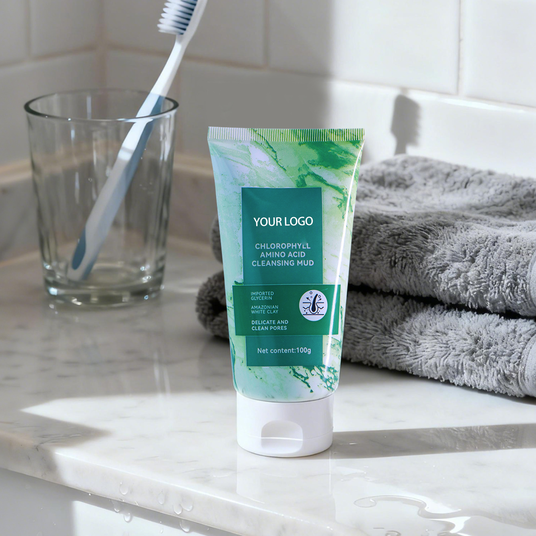 Bulk Wholesale Amino Acid Chlorophyll Facial Cleanser 100g Pore-Minimizing Shine Control Hydrating Deep Clean Mild Non-Stripping