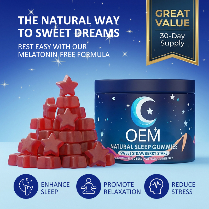 Low MOQ Supplement Natural Sleep Gummies With 5-HTP, L-Theanine, Magnesium &amp; Valerian Root Melatonin Free Sleep Aid Supplement