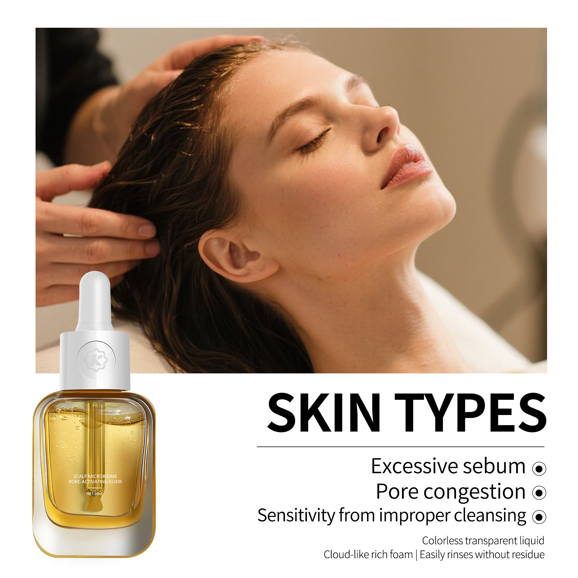 Private Label Scalp Microbiome Pore-Activating Elixir Dual Probiotic Complex Sebum Regulation Collagen Melanin Support Serum