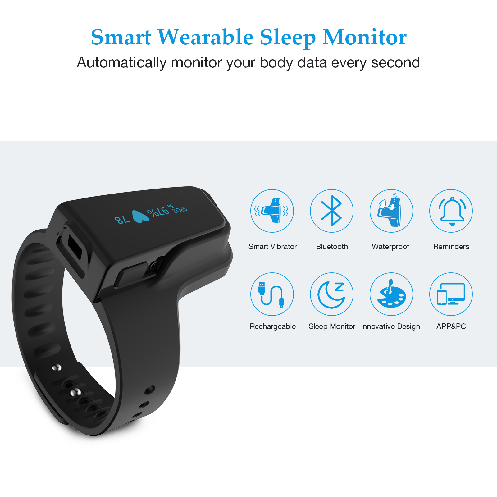 Wellue Checkme O2 Max Sleep Apnea Bluetooth Wrist Oximeter Health Care Blood Oxygen Saturation Monitor Digital Pulse Oximeters