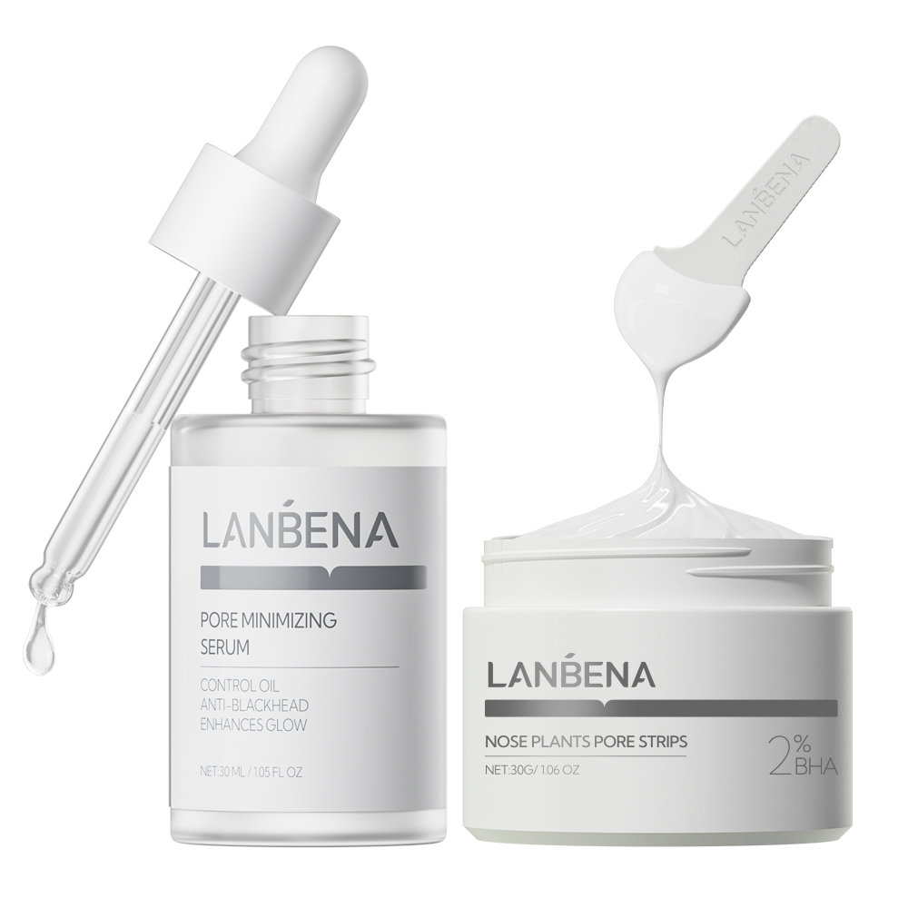 Lanbena Blackhead Remover Pore Minimizing Face Serum and Nose Pore Strips Skin Care Set