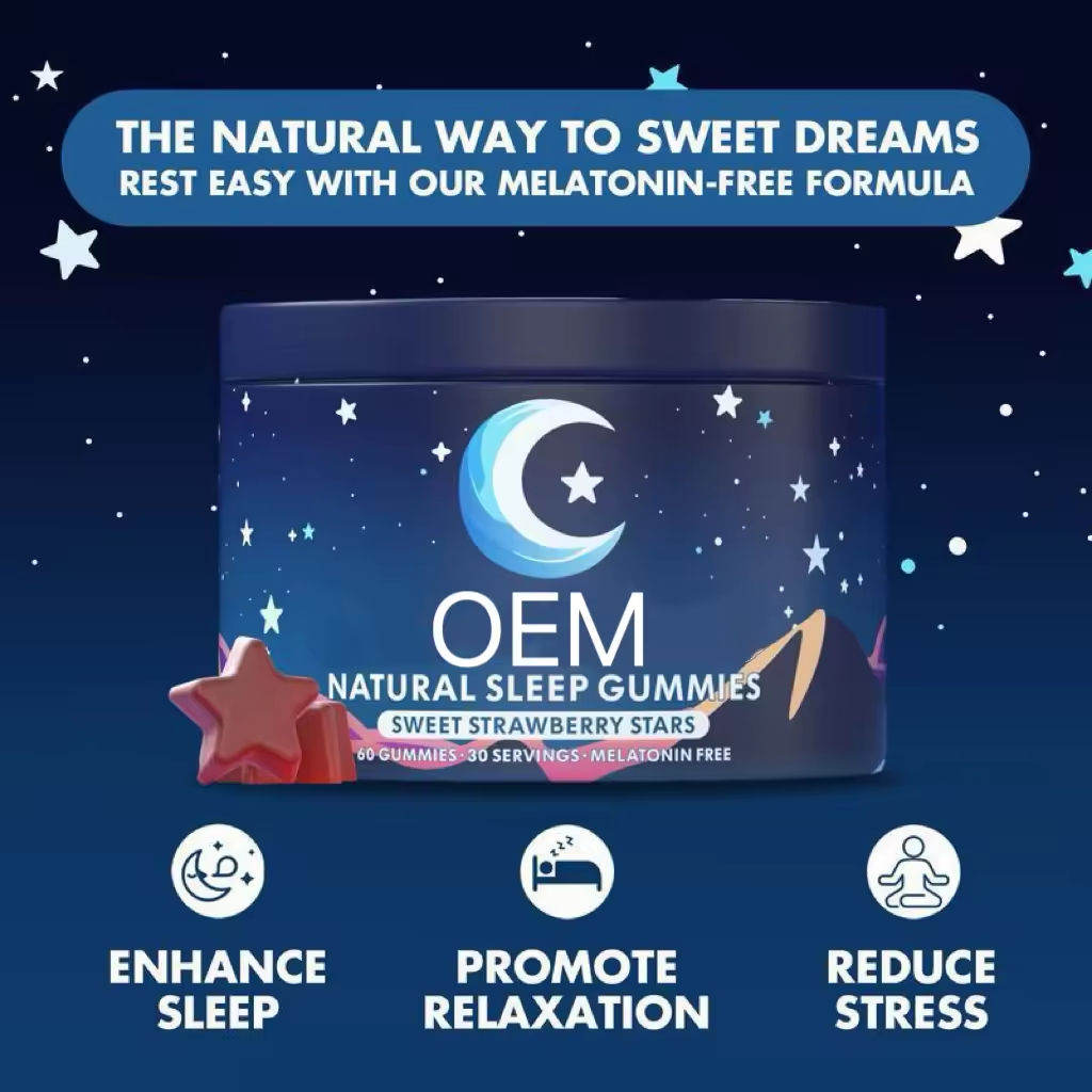Low MOQ Supplement Natural Sleep Gummies With 5-HTP, L-Theanine, Magnesium &amp; Valerian Root Melatonin Free Sleep Aid Supplement