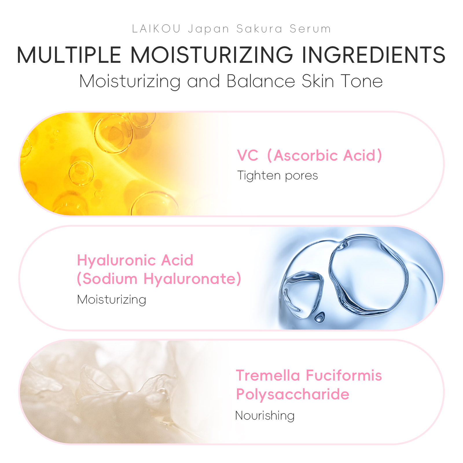 Laikou Skin Care Facial Whitening Sakura Brighten Moisturizing Dark Spot Correcting Glow Face Serum 30ml for All Skin Types