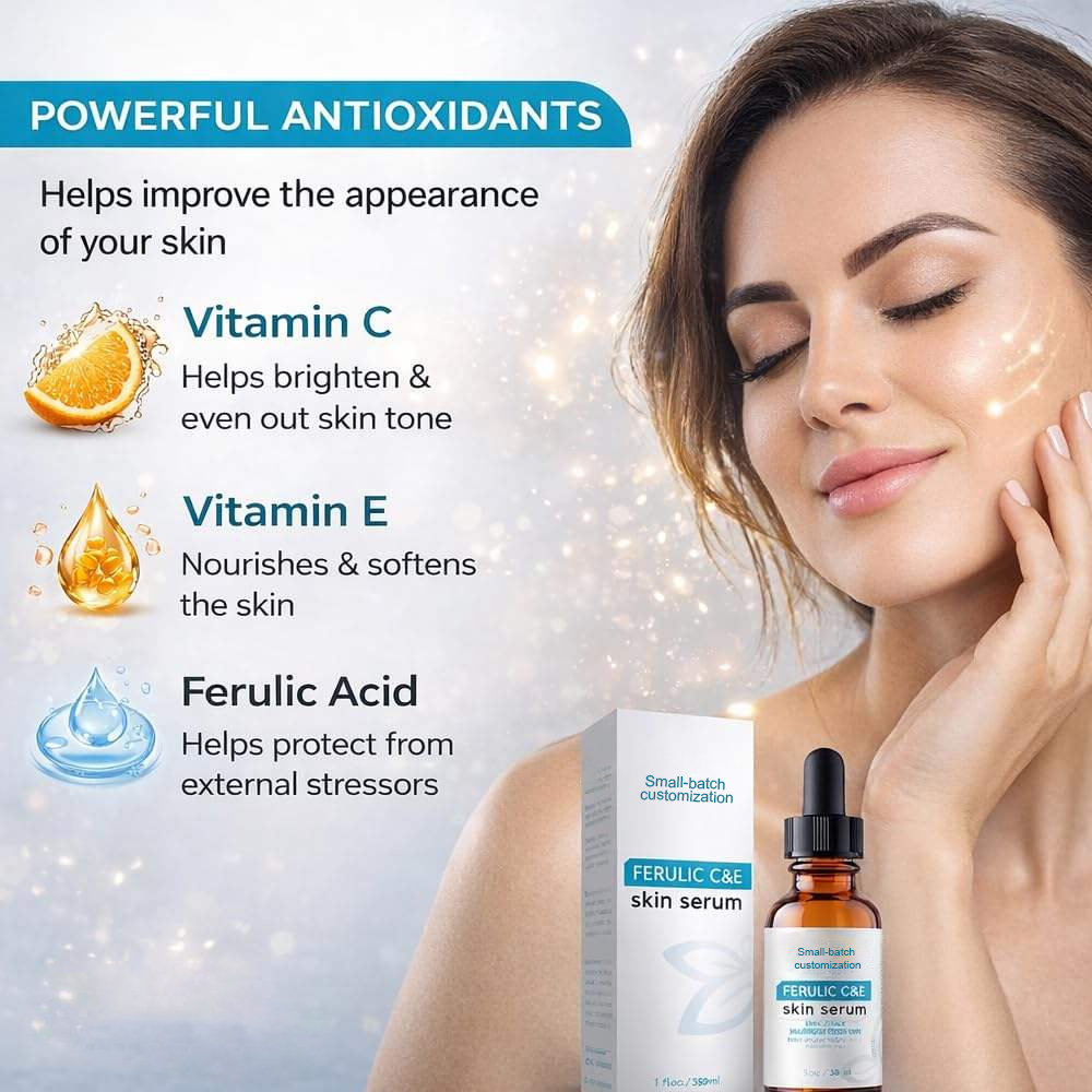 Anti-Aging &amp; Dark Spot Corrector Vitamin C Serum with Ferulic Acid &amp; Vitamin E for Face Skin Repair and Antioxidant Protection