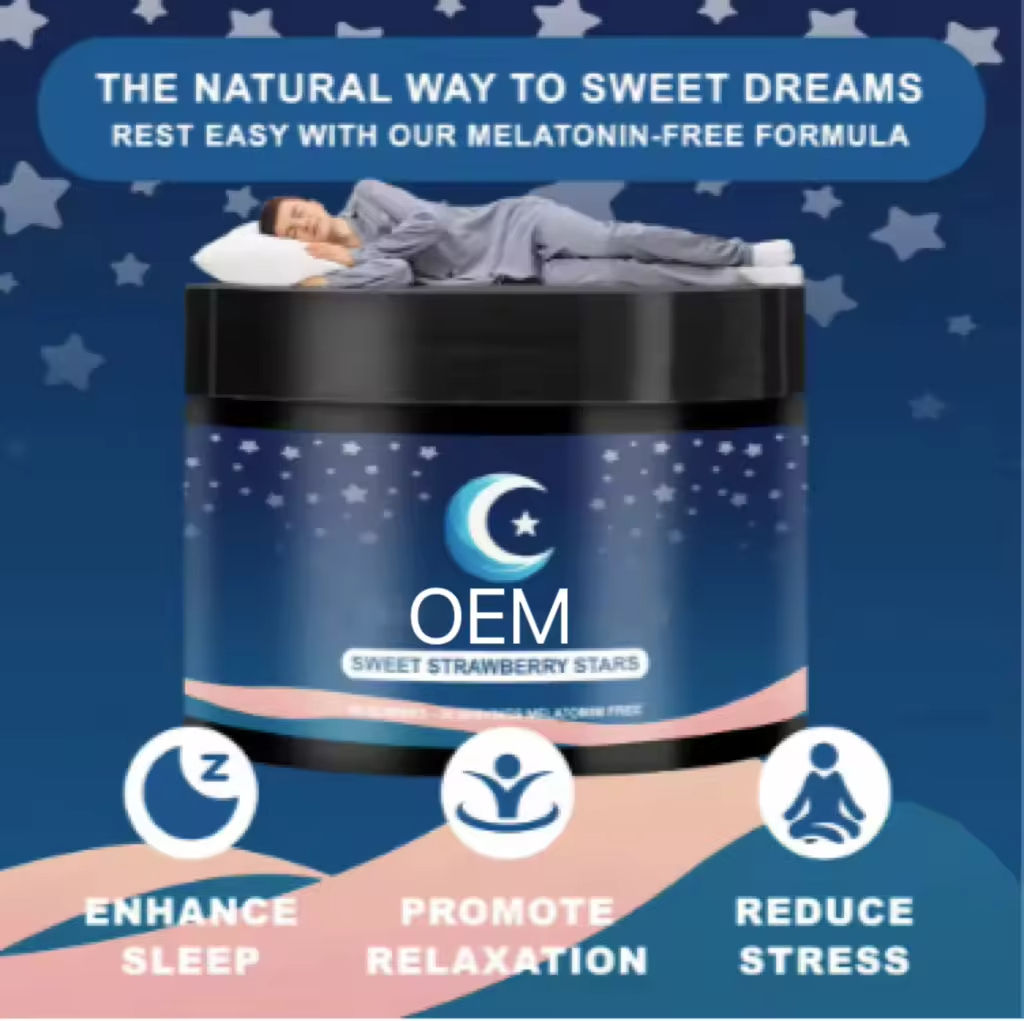 Low MOQ Supplement Natural Sleep Gummies With 5-HTP, L-Theanine, Magnesium &amp; Valerian Root Melatonin Free Sleep Aid Supplement