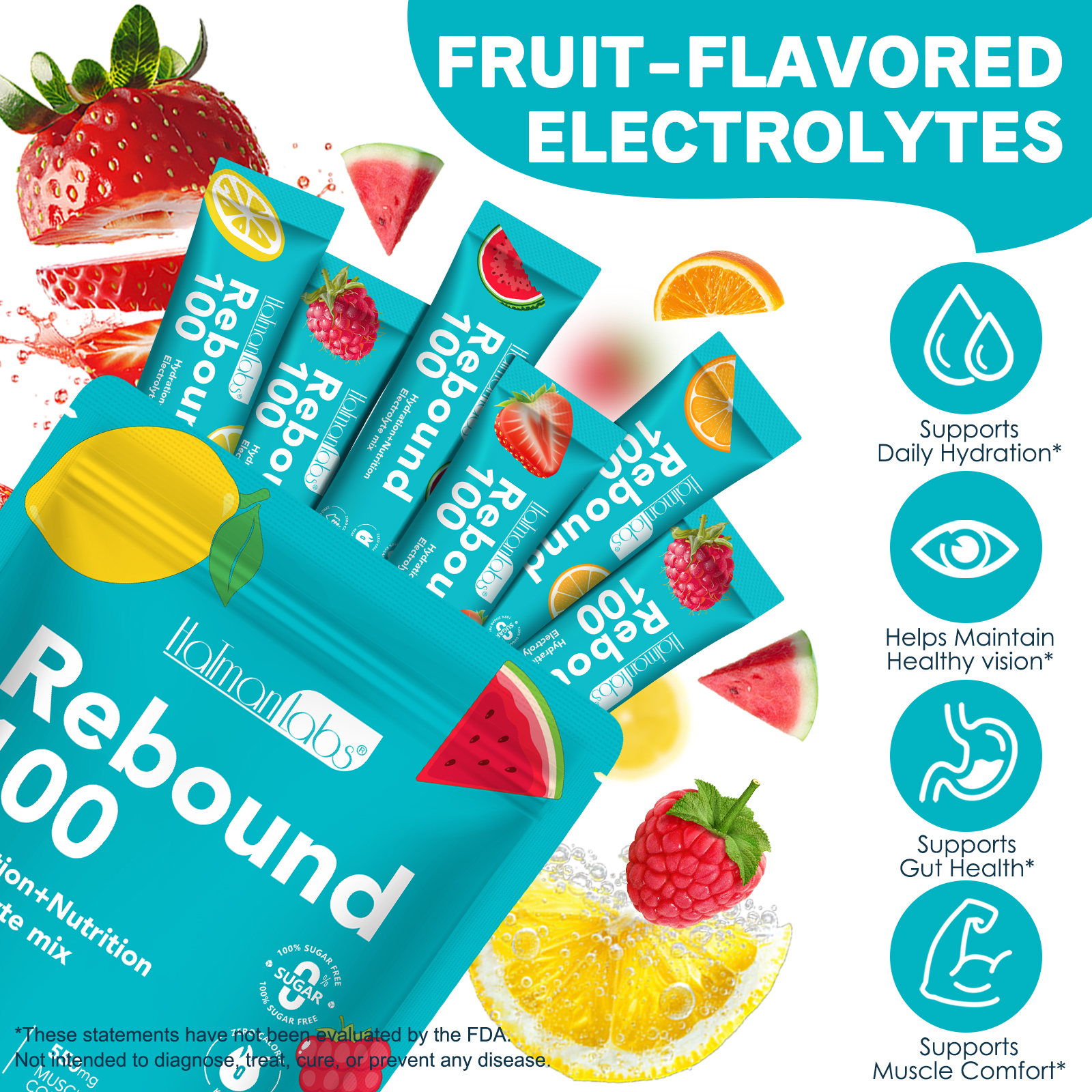 Hatmanlabs Electrolytes Powder Sachets Healthcare Supplement Zero Sugar Vegan Watermelon Fast Hydration Electrolyte Powder