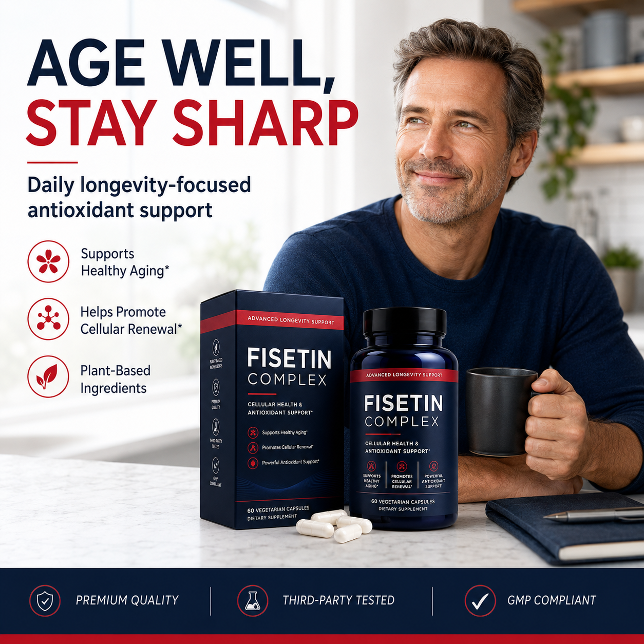 Private Label Fisetin Complex 500mg with Quercetin &amp; Resveratrol for Cellular Health Support OEM 60ct Supplement Bulk