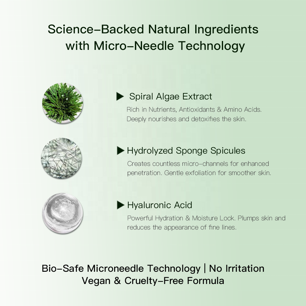 Natural Hyaluronic Acid Spirulina Sponge Microneedle Powder Acne Scar Pore Minimizing Skin Rejuvenation Whitening Face Peel
