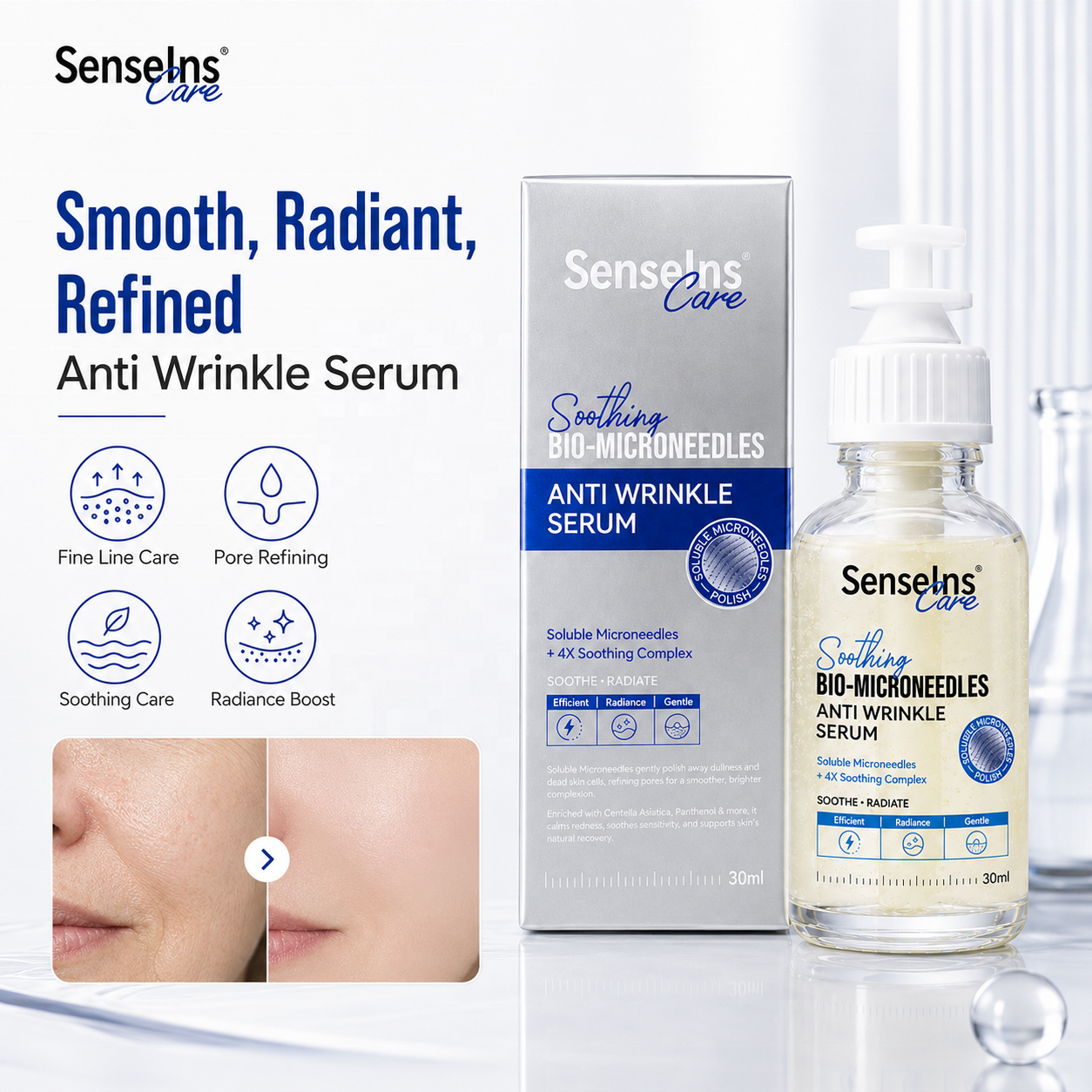 OEM ODM PDRN Serum 30Ml Soothe Redness Soluble Microneedle Bio-Microneedles Anti Aging Serum for Wrinkles Pores and Radiant Skin