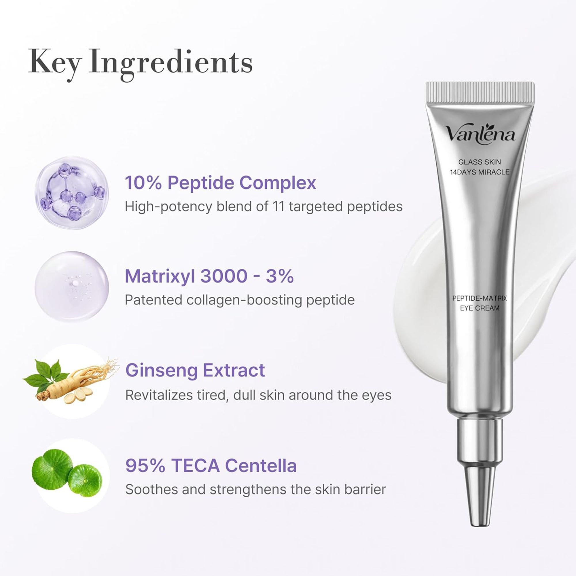 OEM/ODM Peptide Matrix Eye Cream Firming Lifting Matrixyl 3000 Ginseng Centella Smooth Wrinkles Dark Circles 0.5oz