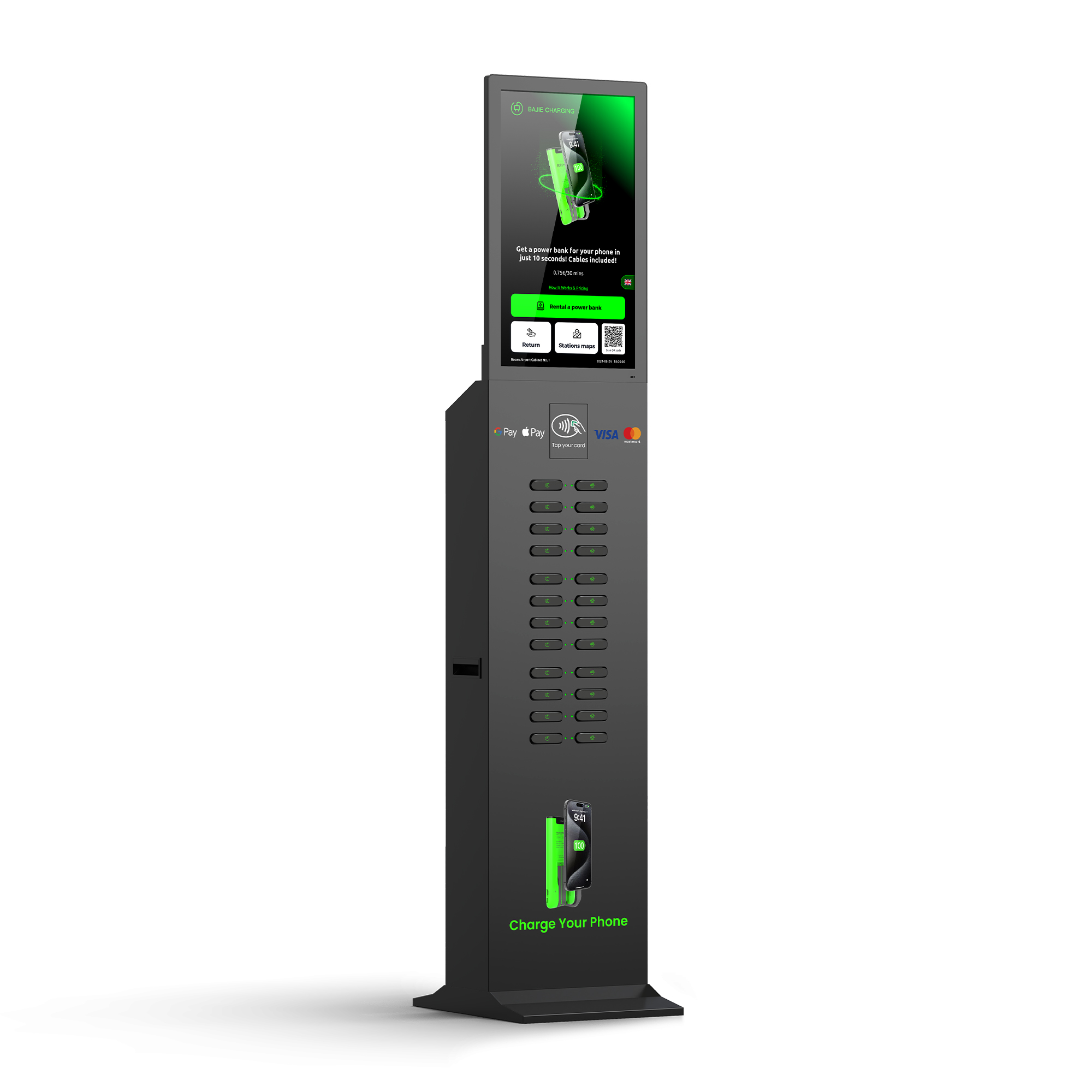 Public Phone Charging Vending Machine Mobile Phone Charging Station With 24 Card Slots Built-in POS And Card Payment Support
