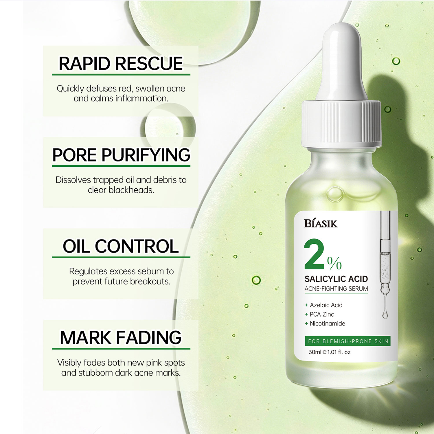 OEM 2% Salicylic Acid Acne Spot Treatment Serum Rapid Red Pimple Remover Niacinamide Azelaic Acid Fades Old Acne Marks Serum