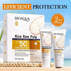 Hot Selling Rice Raw Pulp SPF50+ PA+++ Sunscreen Set Moisturizing Sun Protection Cream and After-Sun Gel