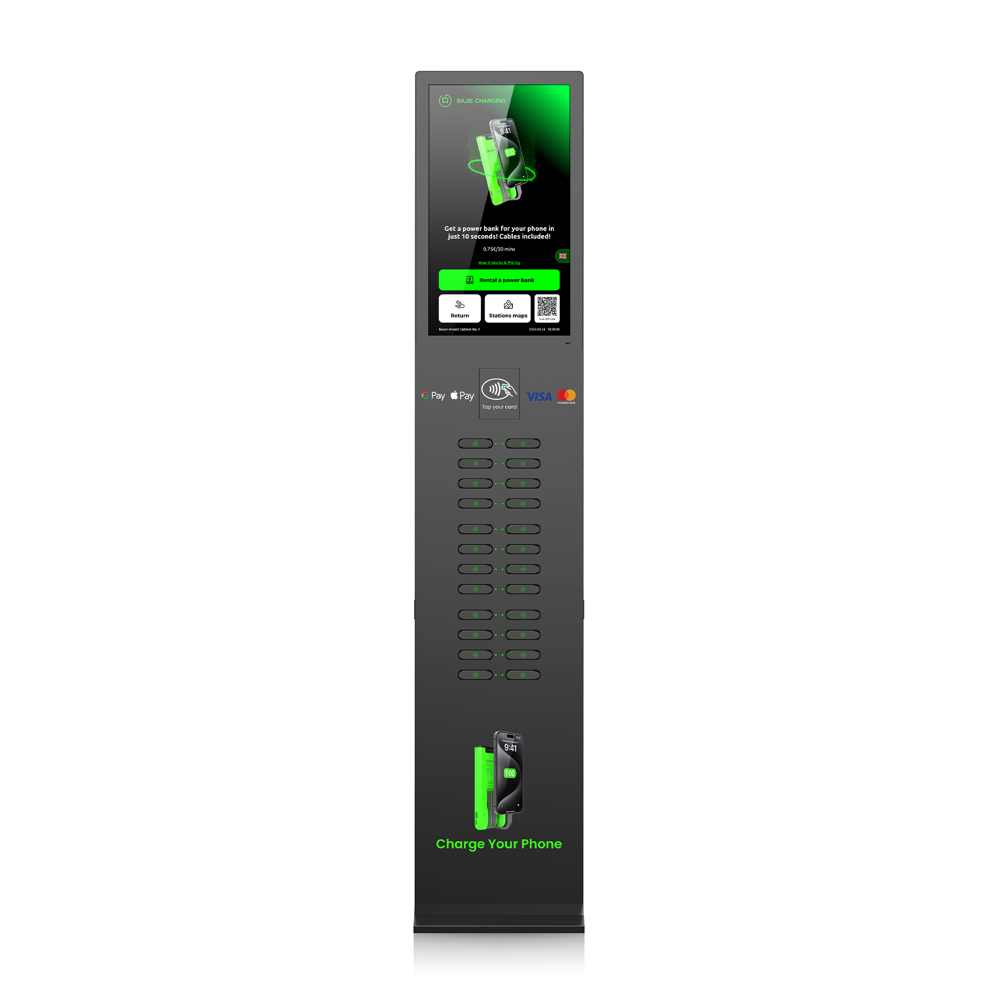 Public Phone Charging Vending Machine Mobile Phone Charging Station With 24 Card Slots Built-in POS And Card Payment Support