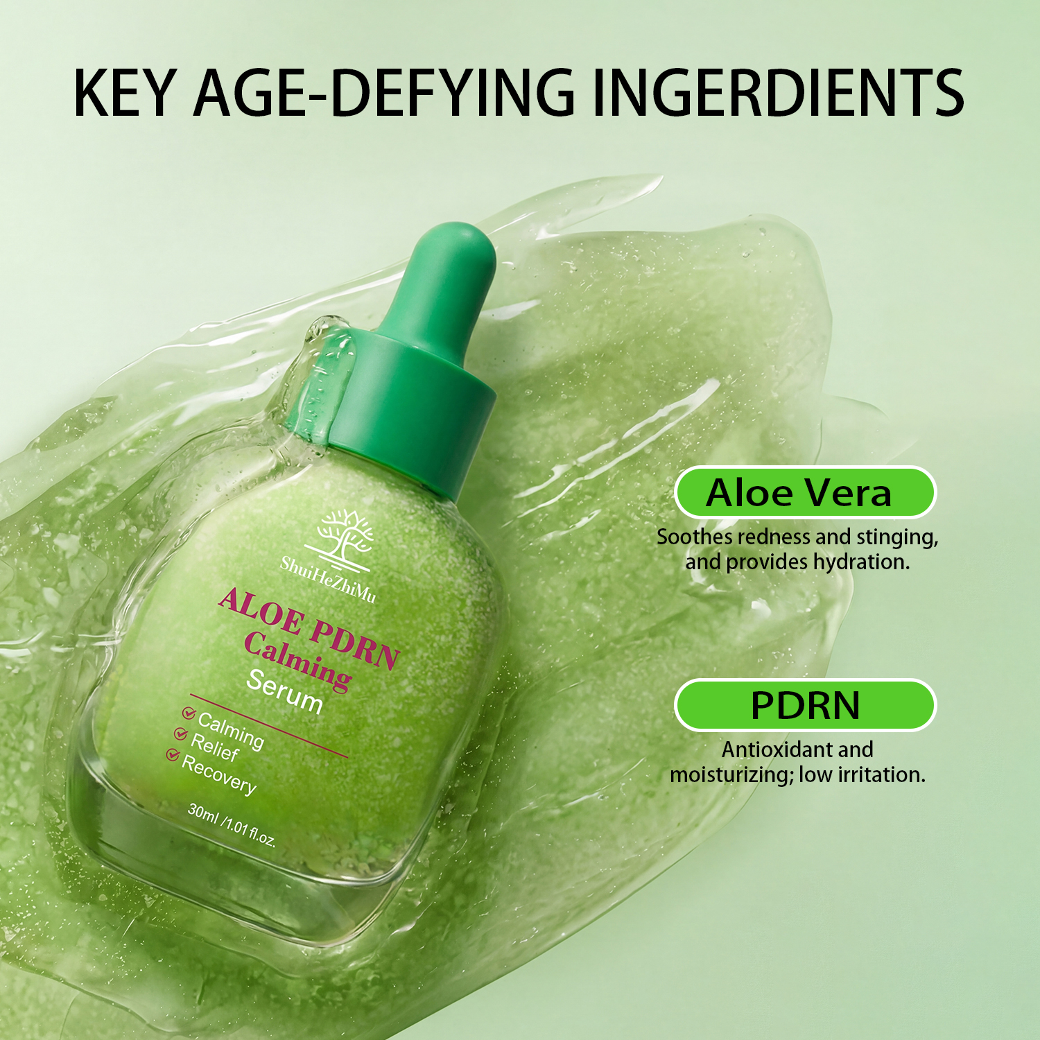 OEM Aloe PDRN Calming Face Serum Soothing Redness Relief Skin Barrier Repair Recovery Sensitive Skin Korean Beauty Private Label