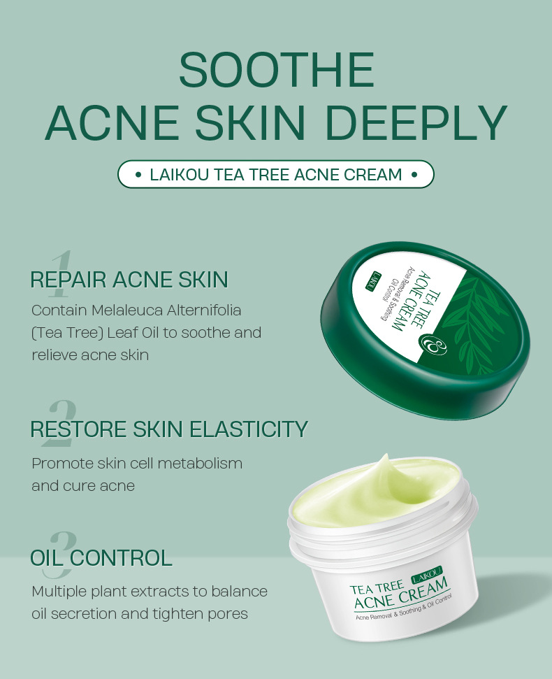 LAIKOU Nourishing Tea Tree Extract Blackhead Removal Pore Shrinking Anti-Acne Gel Face Cream Pore Minimizer Serum