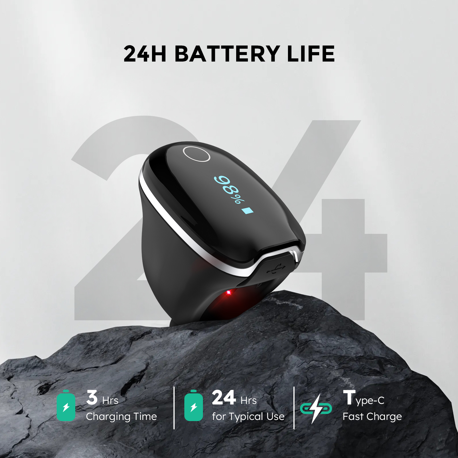 Wellue O2ring Wearable Pulse Oximeter Bluetooth Oxygen Saturation Monitor SpO2 Machine Finger Sleep Apnea Monitor Pulse Oximeter