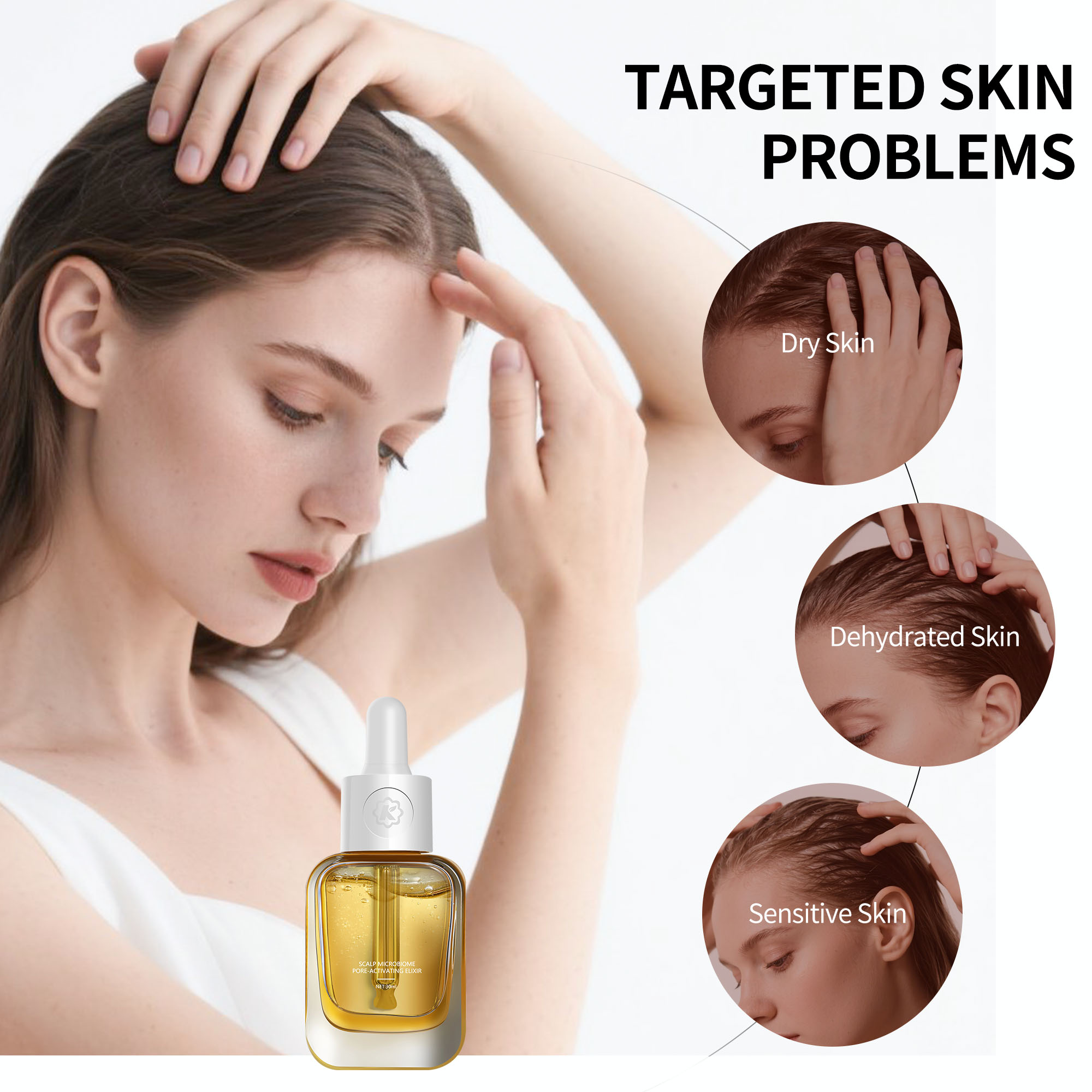Private Label Scalp Microbiome Pore-Activating Elixir Dual Probiotic Complex Sebum Regulation Collagen Melanin Support Serum