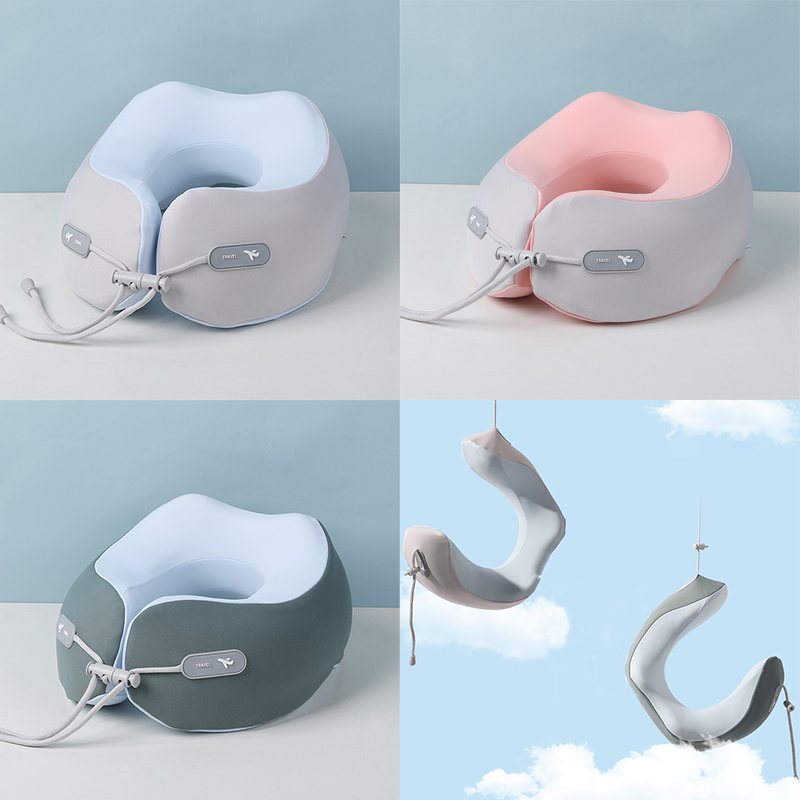Memory Foam Neck Pillow With EVA Box Portable Folding Colorful Cooling Pillow