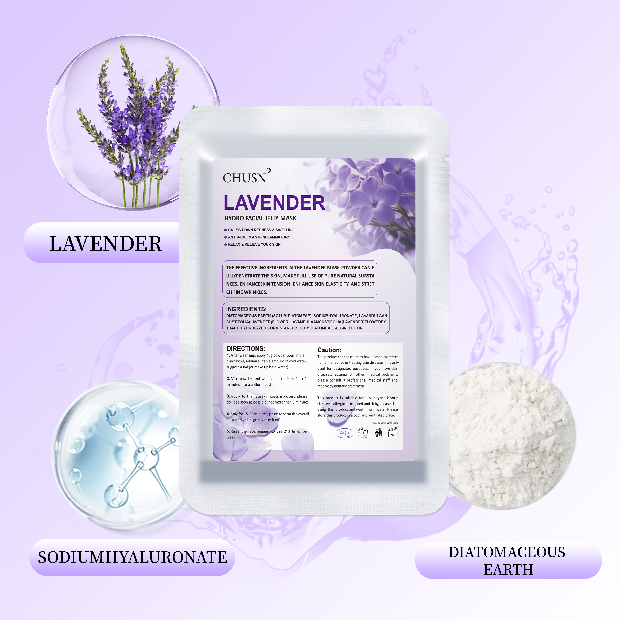 CHUSN Lavender Calm Mask Powder | Soothing, Oil-Control &amp; Hydrating for All Skin Types