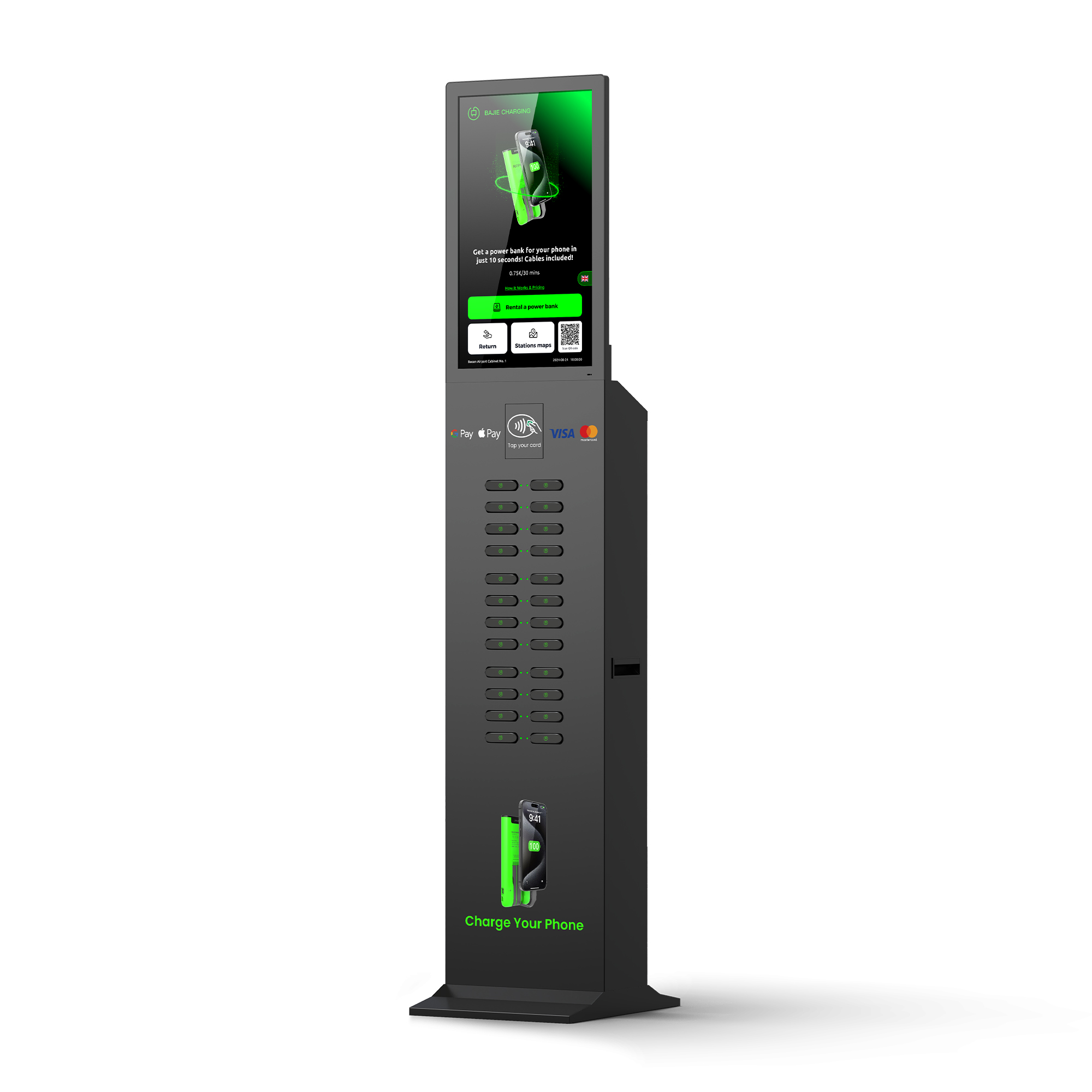 Public Phone Charging Vending Machine Mobile Phone Charging Station With 24 Card Slots Built-in POS And Card Payment Support