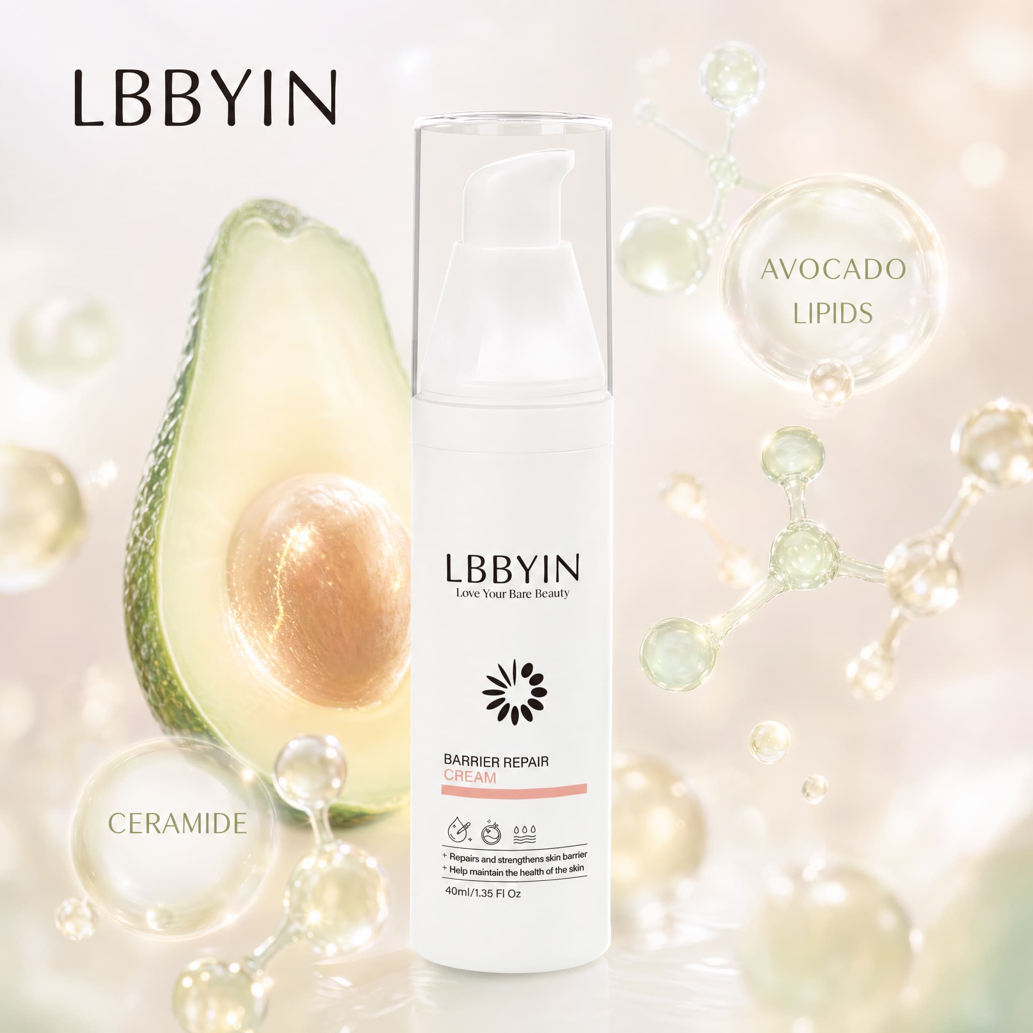 LBBYIN Dermaceutical Barrier Repair Cream Multi-Ceramide Squalane Moisturizer 24H Ultra Gentle Skin Recovery for Sensitive Skin