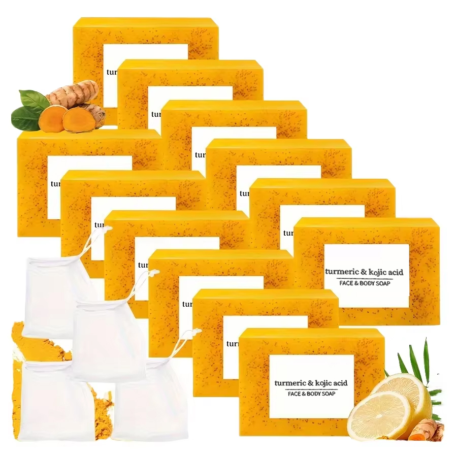 Lemon Turmeric Kojic Acid Handmade Soap, OEM/ODM Private Label Whitening Cleanser Bar For Bulk Wholesale, Customizable Formula