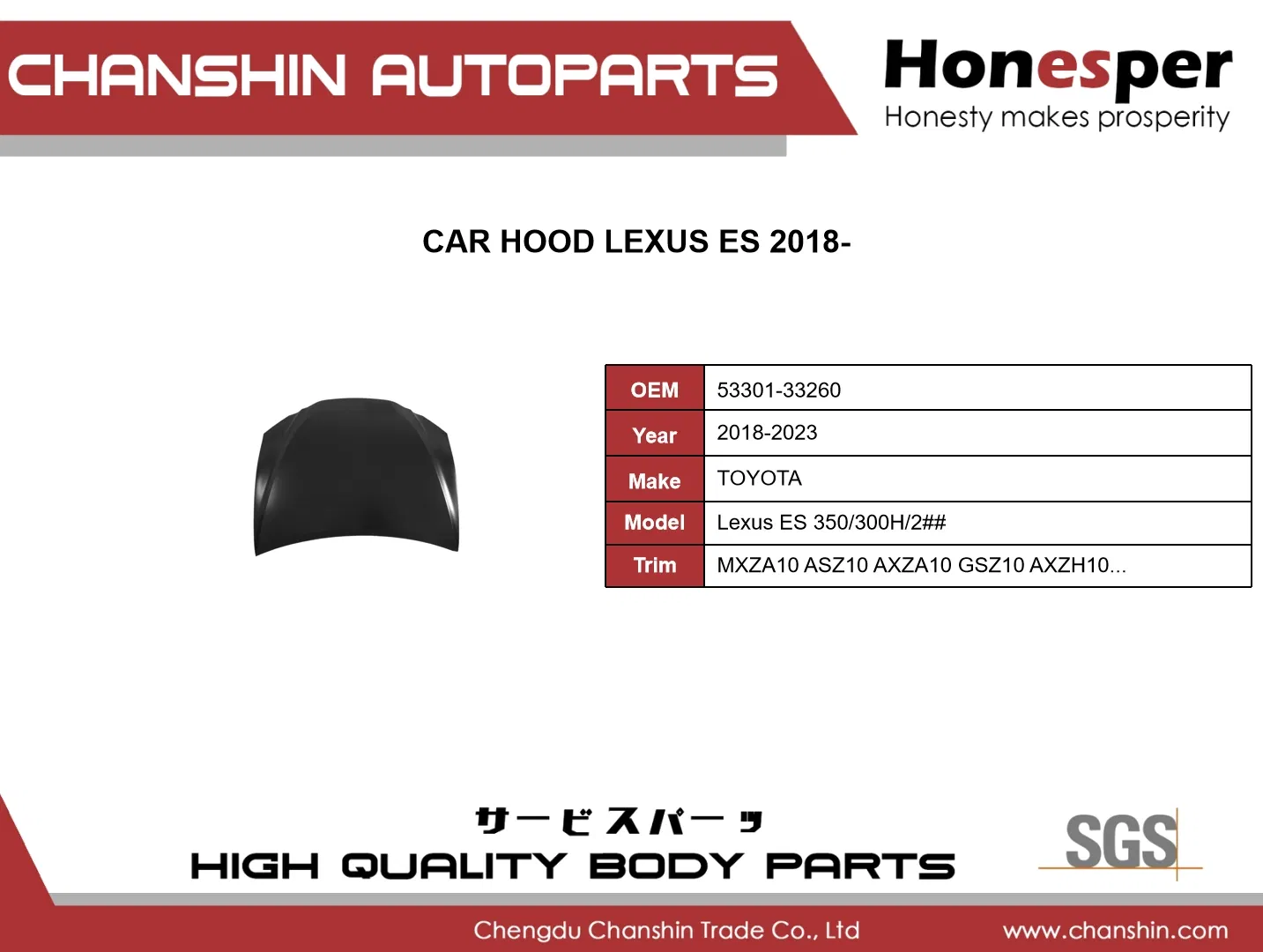 Wholesale Car Spare Parts Accessories Auto Body Parts Metal Part Car Hood Bonnet for Toyota Lexus Es 350/300h/2## 2018-2023 53301-33260 Axza Gsz