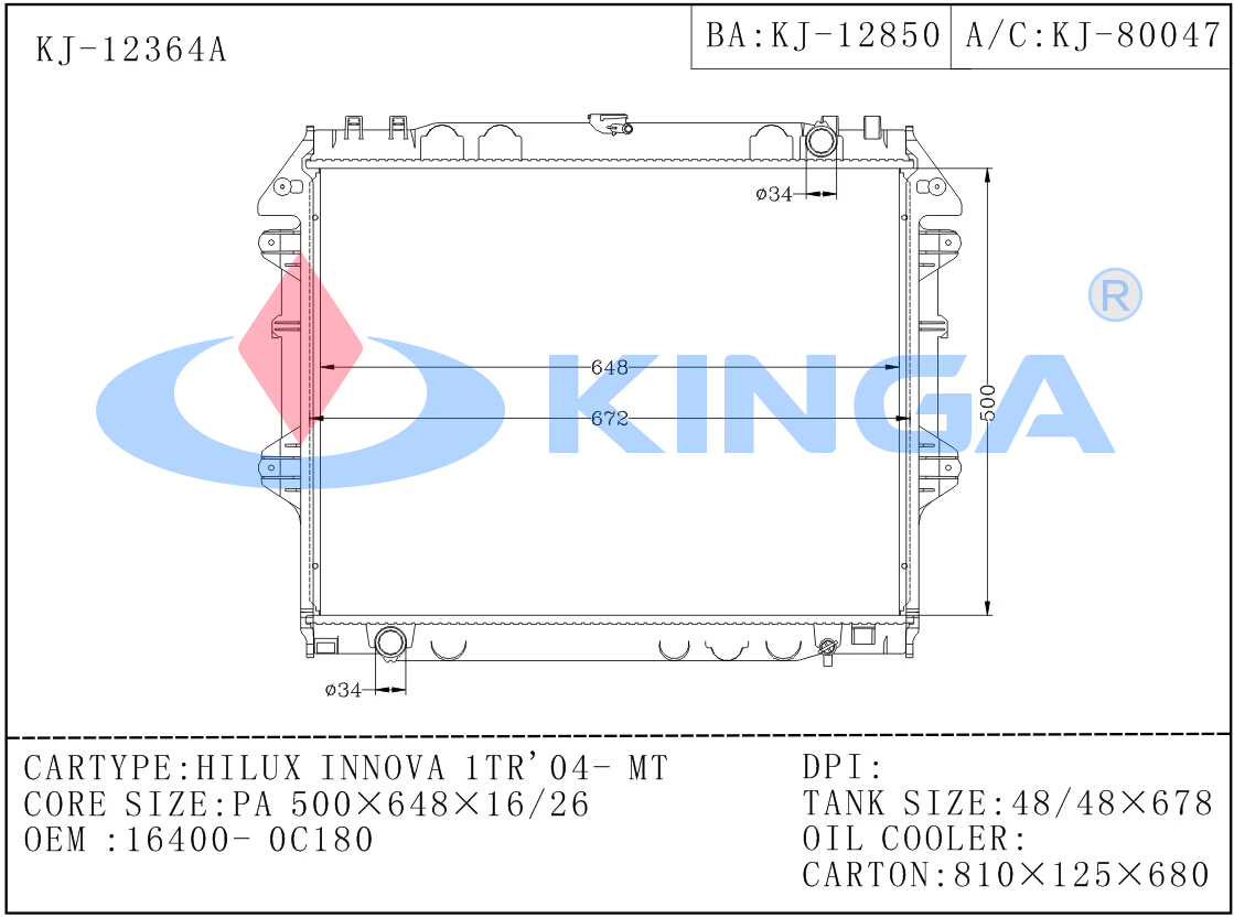 Car Cooling System for Toyota Hilux Innova 1tr 04 Mt Spare Parts