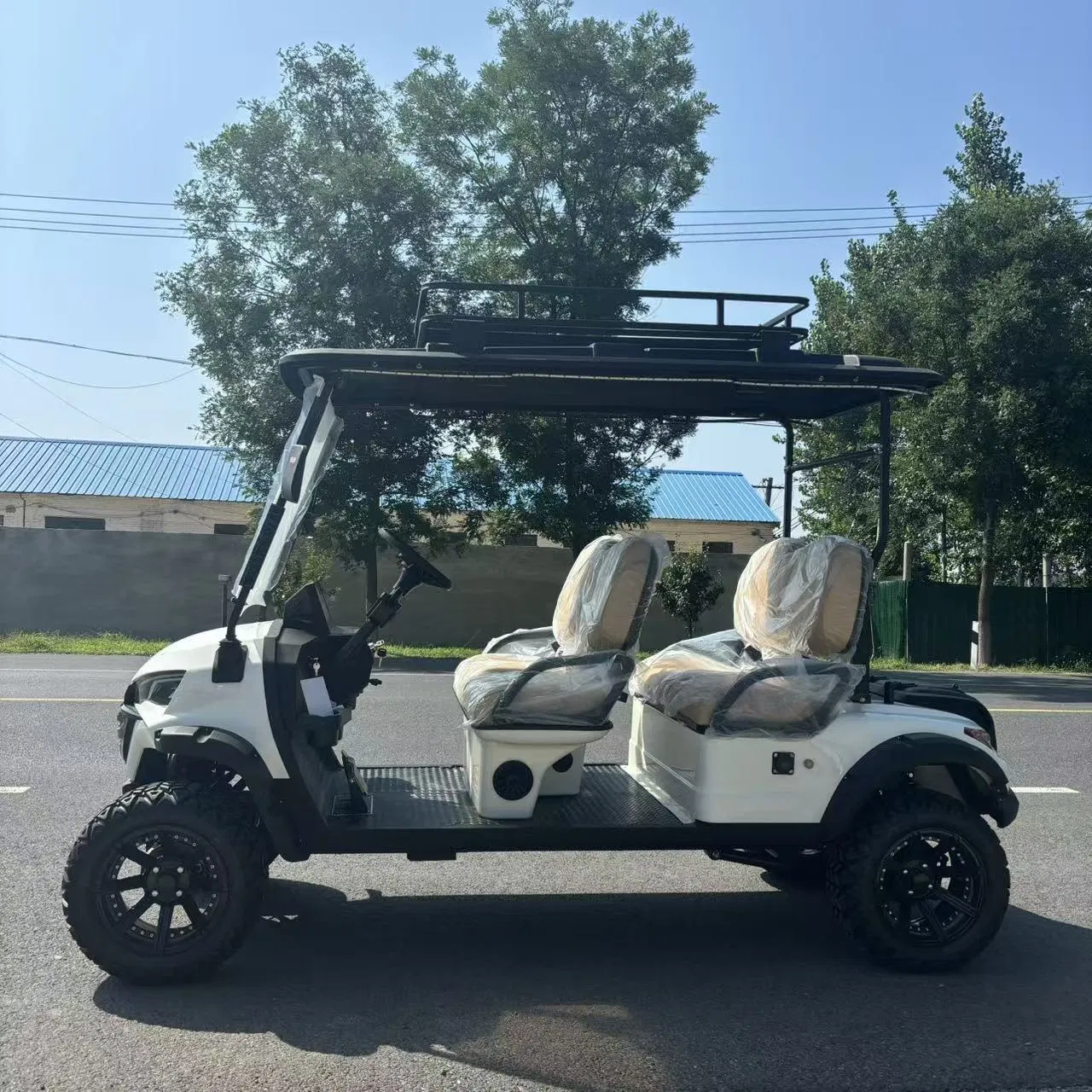 48/60/72V 4WD عربة جولف كهربائية بإطار من سبائك الألمنيوم وسلة أمتعة مثبتة على السقف
