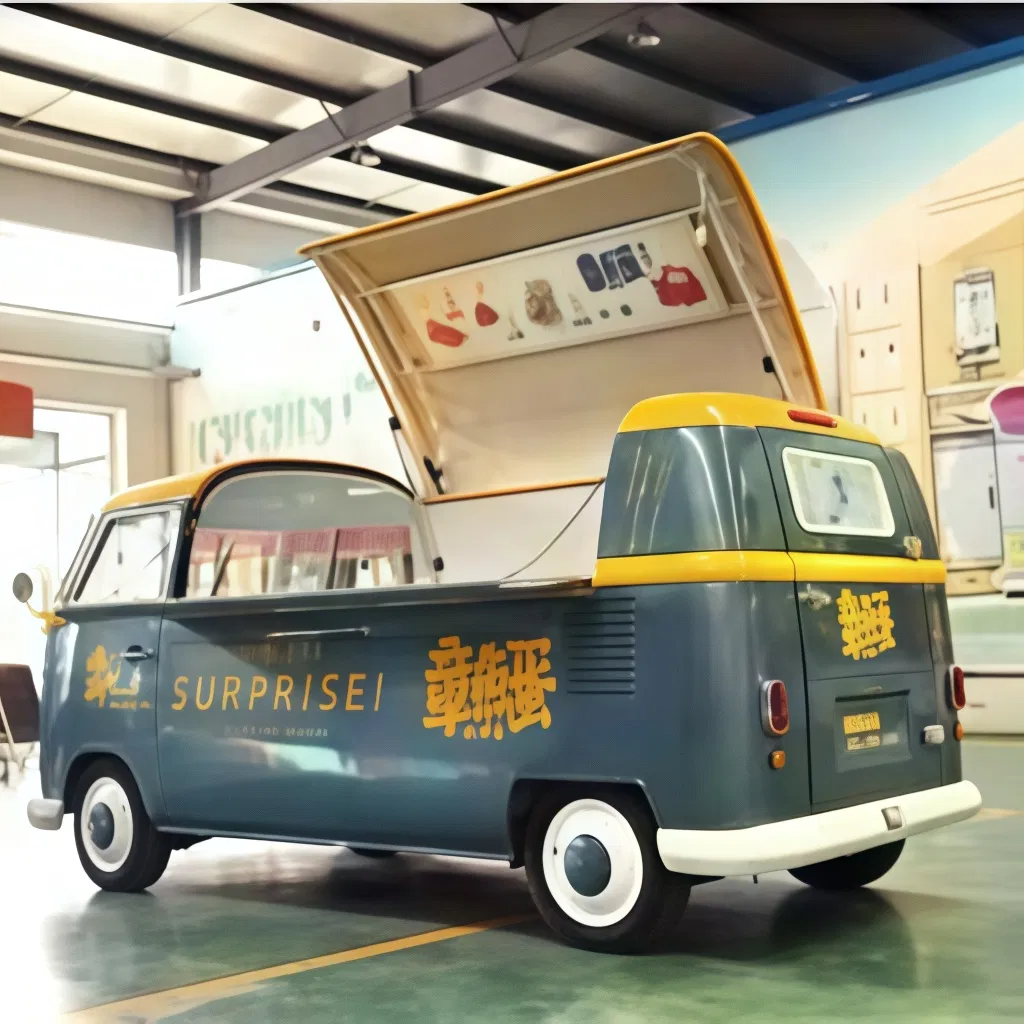 VW-T1 شاحنة طعام متنقلة كهربائية مخصصة للمطبخ العتيق لتقديم القهوة والآيس كريم والوجبات الخفيفة والشواء والبيرة والعصير والهوت دوغ والبرغر