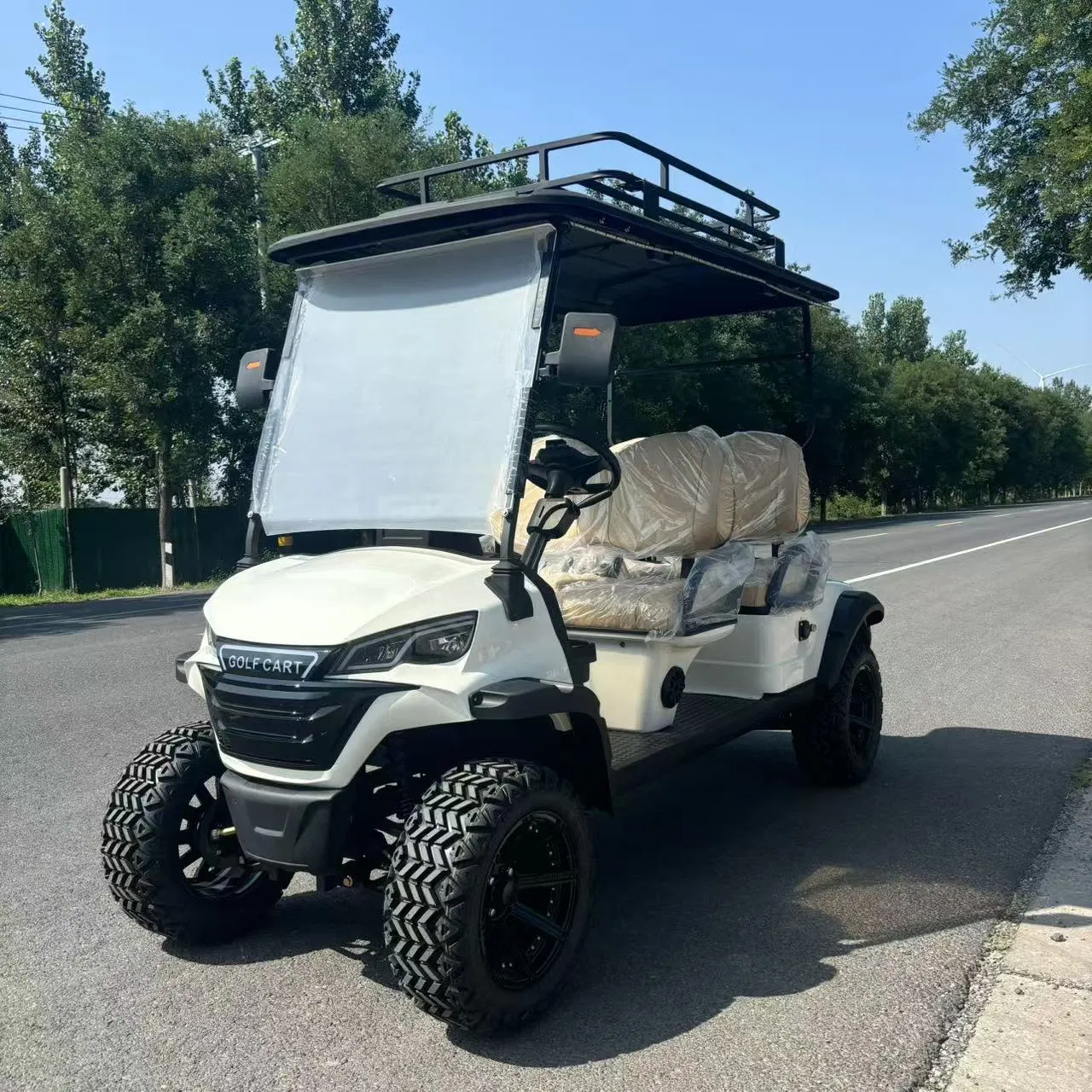 48/60/72V 4WD عربة جولف كهربائية بإطار من سبائك الألمنيوم وسلة أمتعة مثبتة على السقف