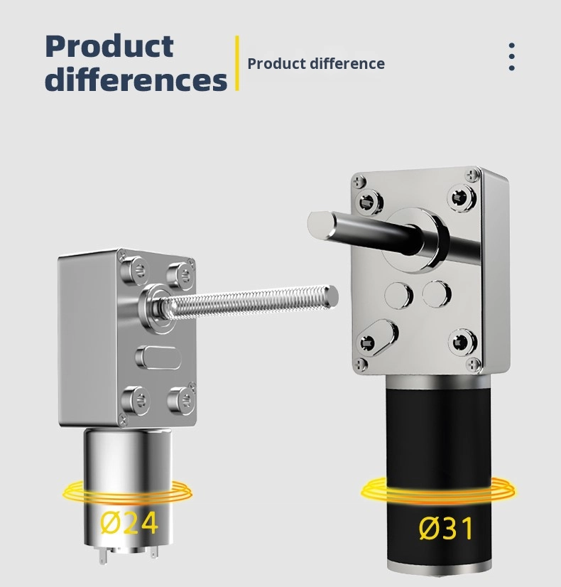 12V 24V M6 Thread Shaft Worm Gear Reduction Low Speed Micro DC Motor with Permanent Magnet Brushed for Various Applications