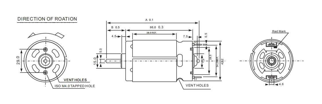 High Torque RS770 775 24V High Speed Motor 12V Brush DC Motor for Power Tools and DC Fans - Technical Dimensions