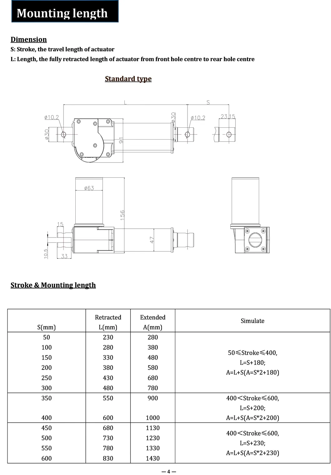 Electric Actuator Dimensional Drawing