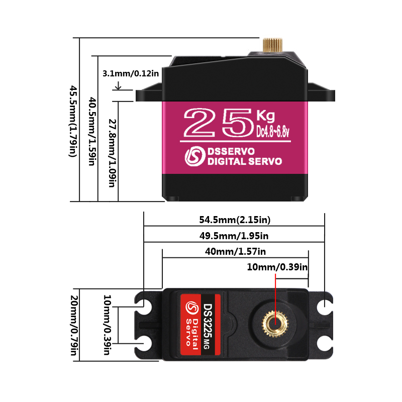 For DS3225MG Blue 25KG Waterproof Digital Servo High-Speed Metal Gear Coreless Motor for RC Vehicles &amp; Toys